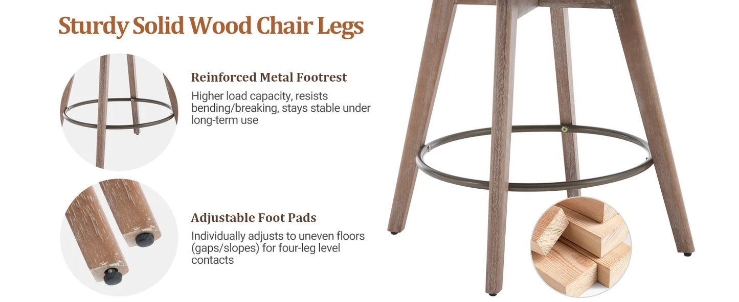 Bekrvio Counter Height Bar Stools Set of 3, Modern Mid-Century Swivel Barstools with Backs and Wood Legs, Linen Fabric