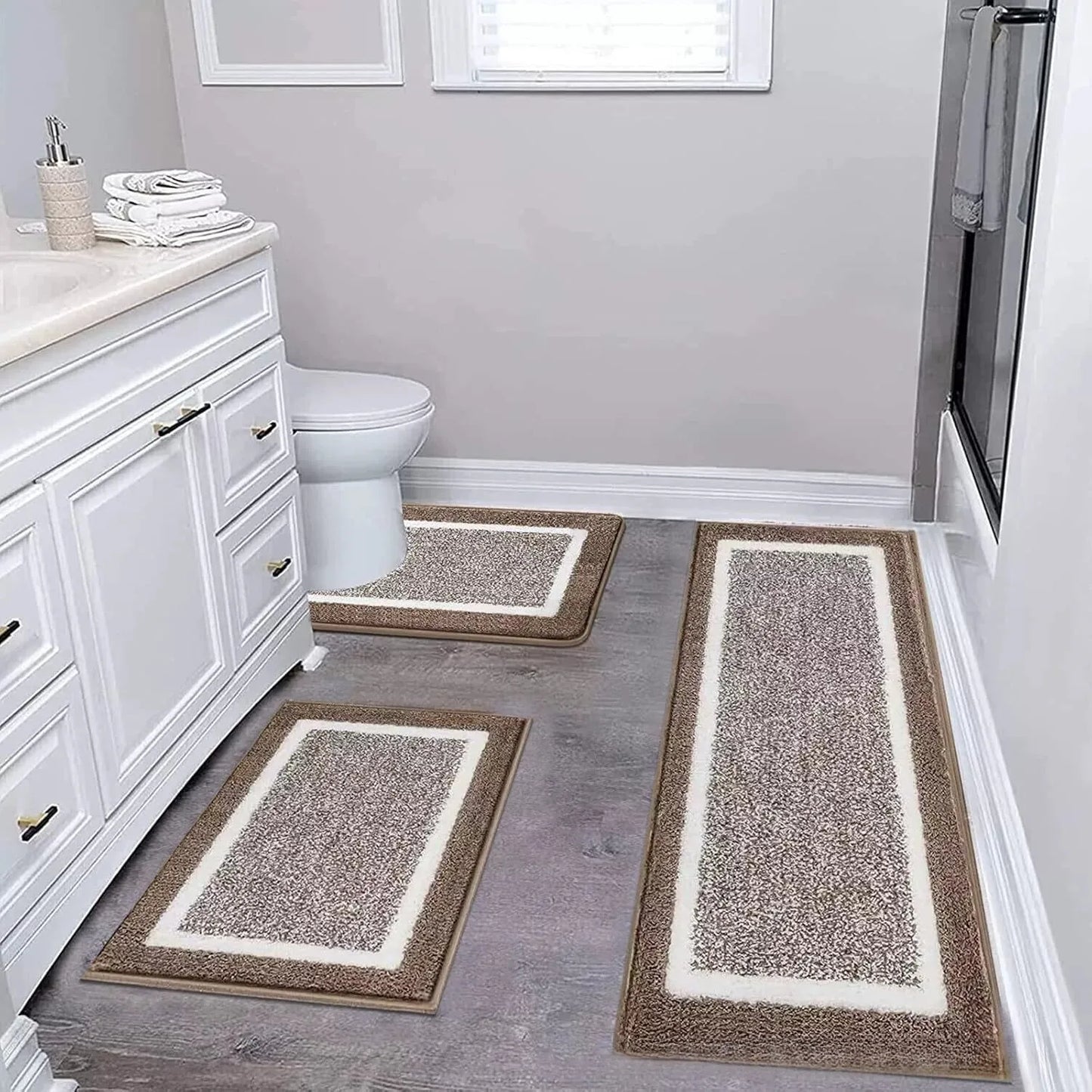 Washable Microfiber Bathroom Rugs Set 3pcs/set  Non Slip Absorbent Bath Mats for Bathroom Floor / Shower Mat/ Bathroom Rug/욕실 카펫
