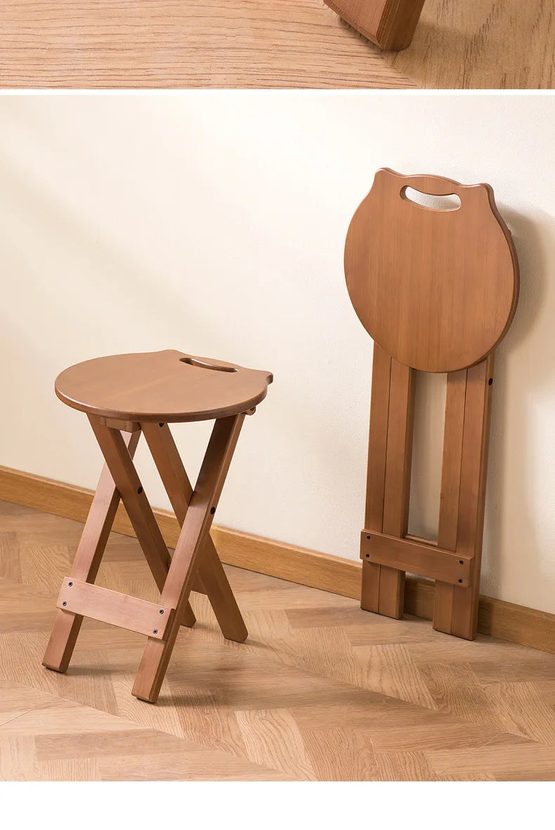 Retro style bamboo folding stool, household foldable round stool, foldable high stool, bar stool, restaurant dining stool
