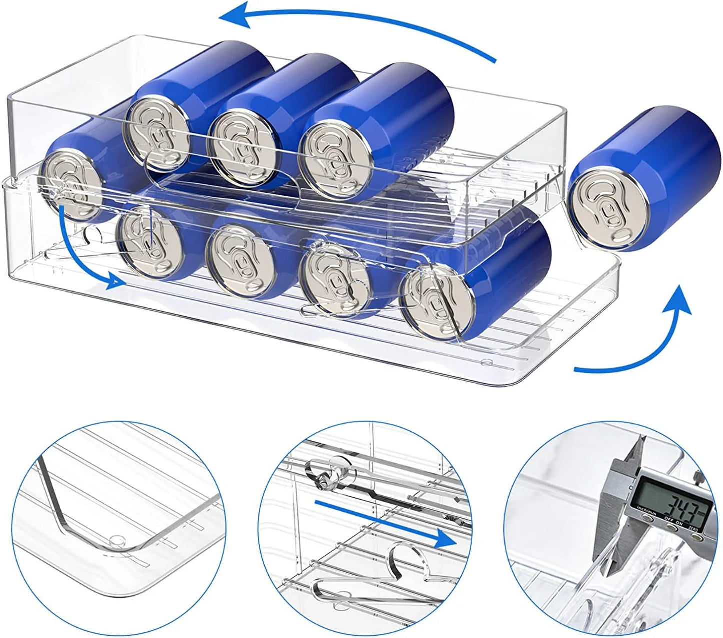 Refrigerator Can Drink Holder Storage Rolling Can Dispenser Pop Soda Can Organizer Bins Stackable 2 Tier Freezer Beverage Can Or