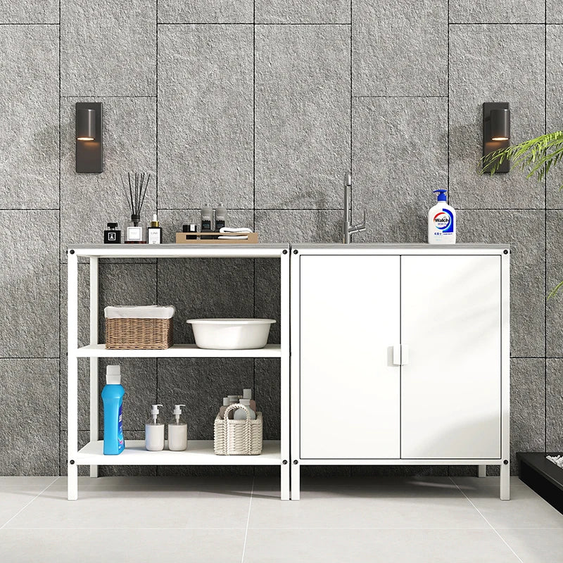 Custom Metal Outdoor Kitchen Cabinet in White and Black Featuring a Sink