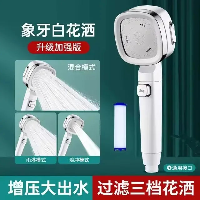 New 3 Modes High Pressure Shower Head Water Saving Shower Adjustable One-Key Stop Water Massage Sprayer Bathroom Accessories