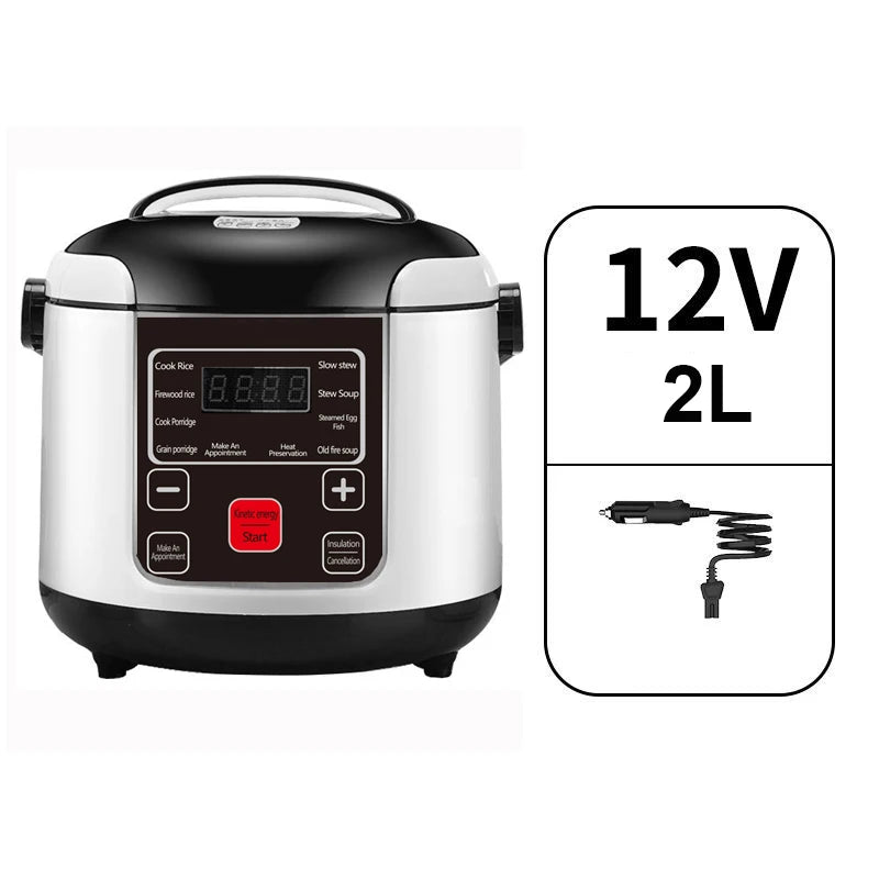 Portable Car Rice Cooker 2L Electric Truck Multi-Cooker Soup Porridge Cooking Food Steamer Electric Lunch Box 12V or 24V