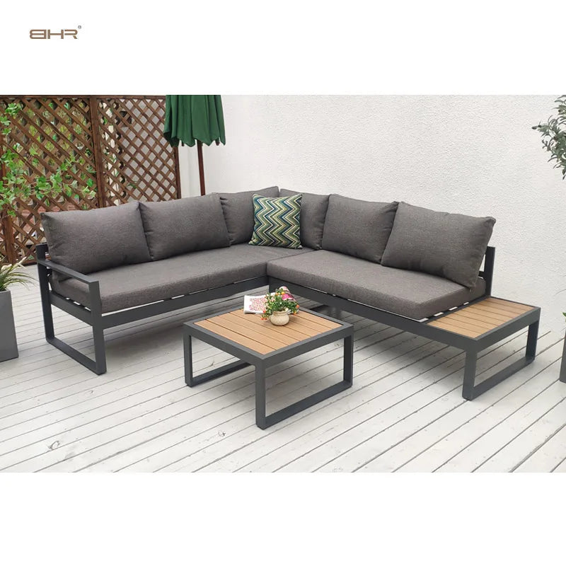 BHR Garden Furniture Set L Shape Leisure Garden Sofa Outdoor Aluminum Furniture Patio Sectional Sofa Garden Set Patio Furniture