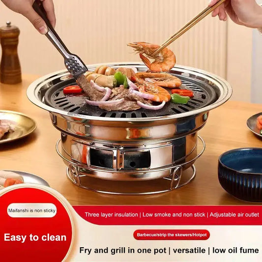 Barbecue Stove Stainless Steel Multi-purpose Barbecue Grill Round Portable Stove for Home Outdoor Camping Family Gathering WardBoyzPROShop