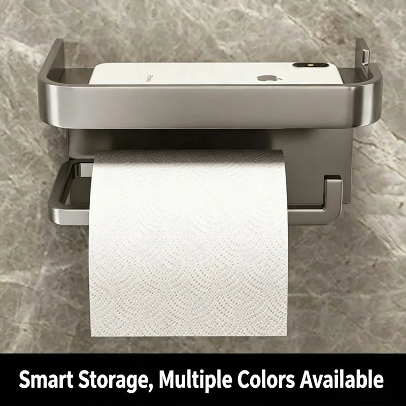 Wall-mounted Bathroom Tissue Holder, No Drill Roll Paper Rack, Toilet Paper Storage Organizer for Restroom