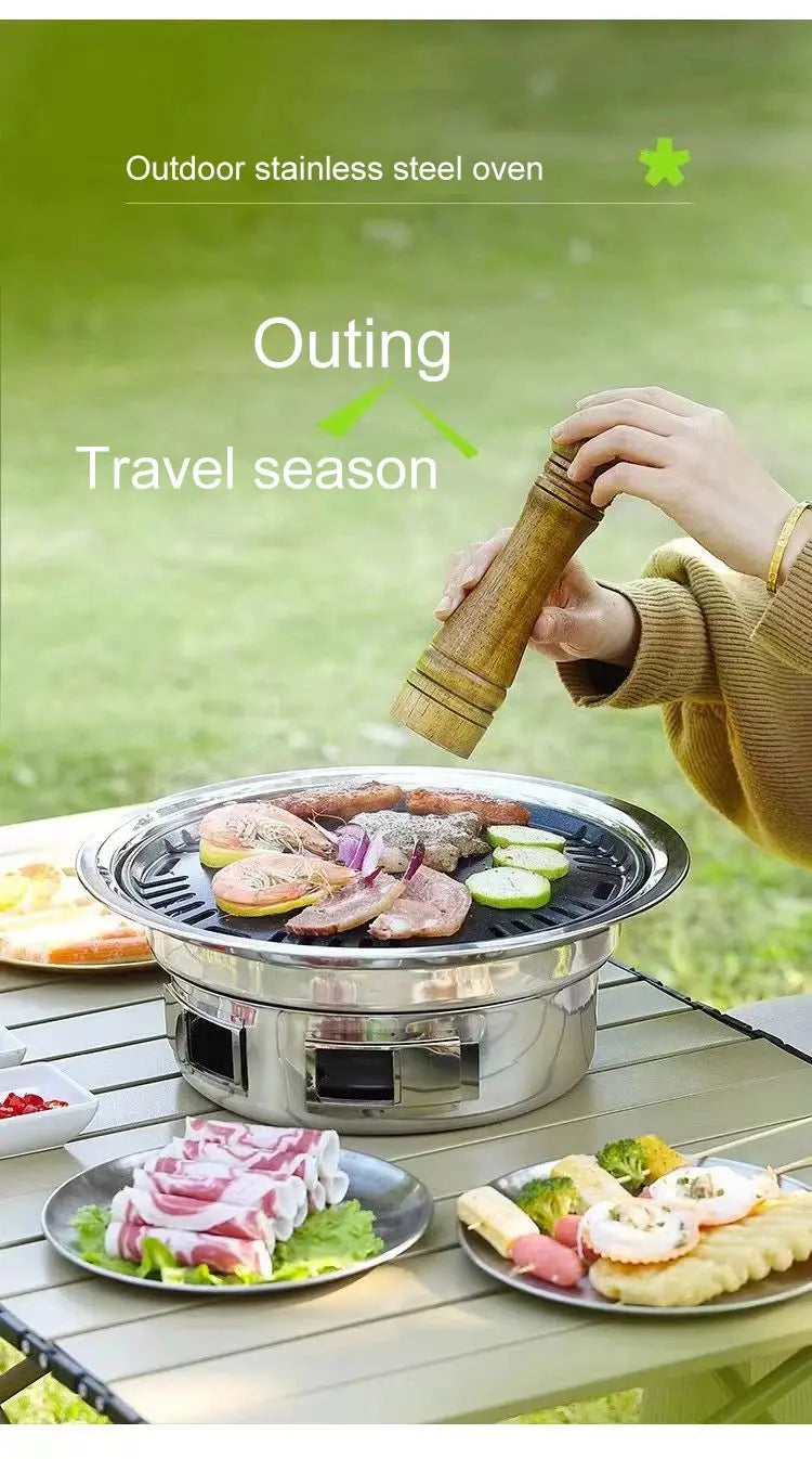 Barbecue Stove Stainless Steel Multi-purpose Barbecue Grill Round Portable Stove for Home Outdoor Camping Family Gathering WardBoyzPROShop