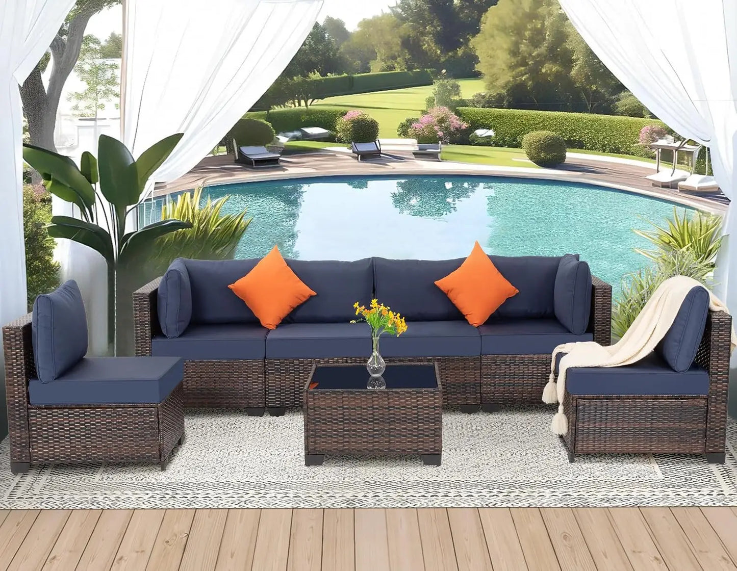 7-Piece Outdoor Wicker Sectional Sofa Set, Patio Garden Furniture, PE Rattan, Customized