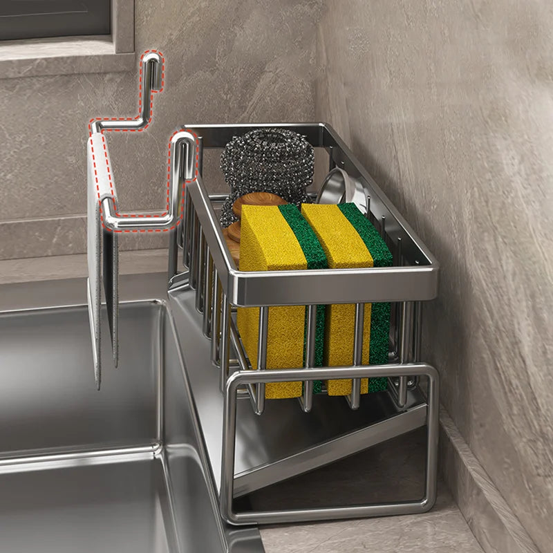 Kitchen sink draining rack, automatic drainage plastic storage rack, sink shelf, sponge and soap rack, towel rack