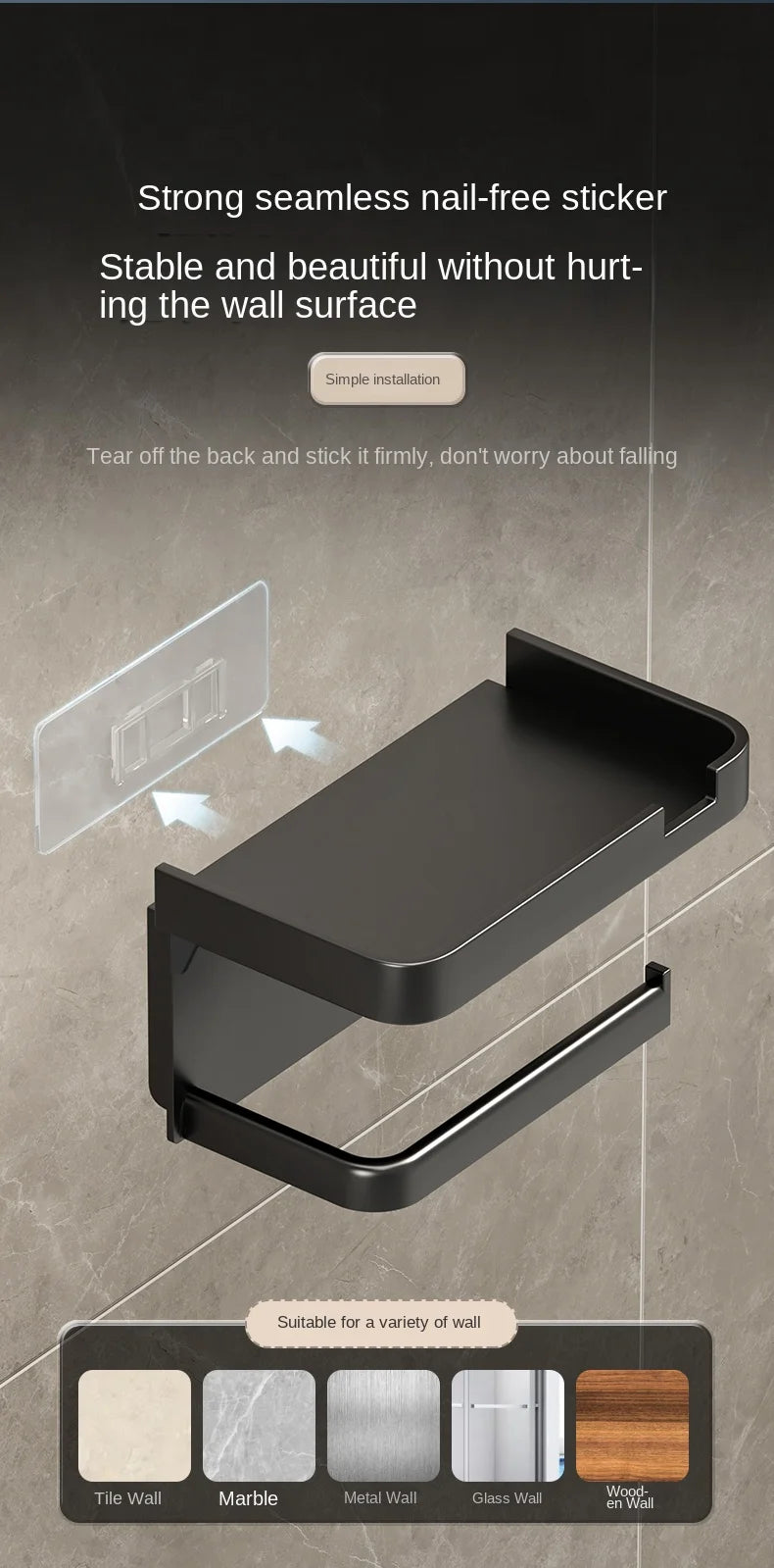 Bathroom Tissue Holder, No Drilling, Wall-Mounted Tissue Dispenser, Facial Tissue Storage Shelf, Toilet Paper Holder