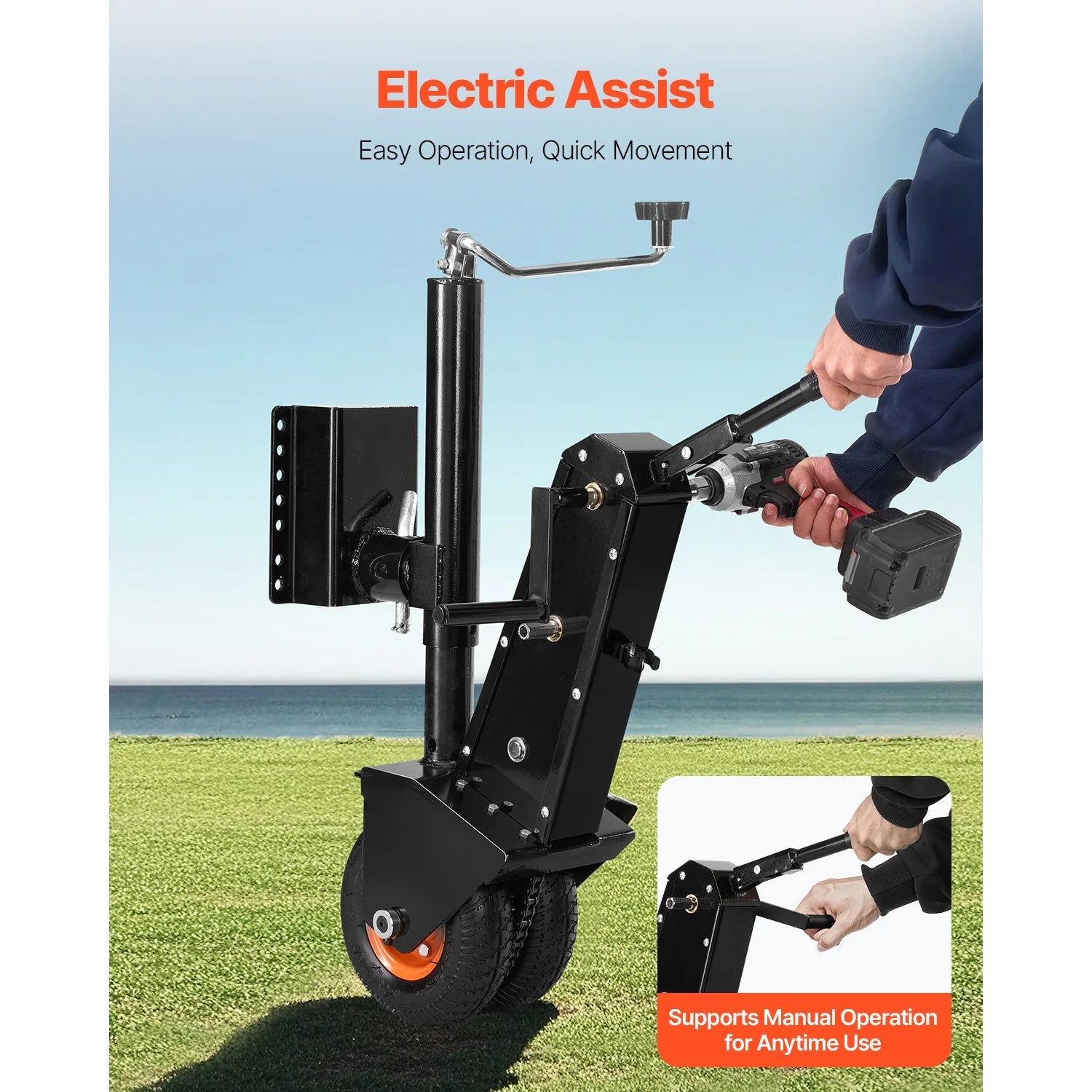 VEVOR 500lbs Tongue Boat Trailer Dolly 13in-23.2in Height Adjustable Manual or Electric Wrench Drive RVs Mover for Cargo Moving WardBoyzPROShop