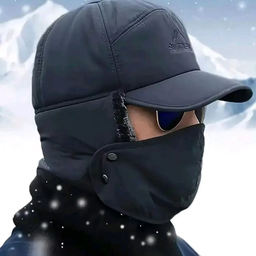 4Pcs Warm Thickened Cold-Proof Hat Winter Outdoor Cycling Warm Non-Slip Gloves Ski Windproof Face Mask Warm Four-Piece Set S003750