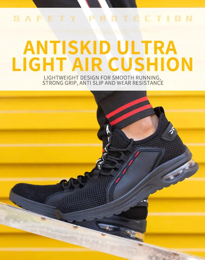 Lightweight Men's Safety Shoes Steel Toe Men's Work Shoes Slip Resistant Reinforced Shoes Man Fashion Breathable Sneaker WardBoyzPROShop