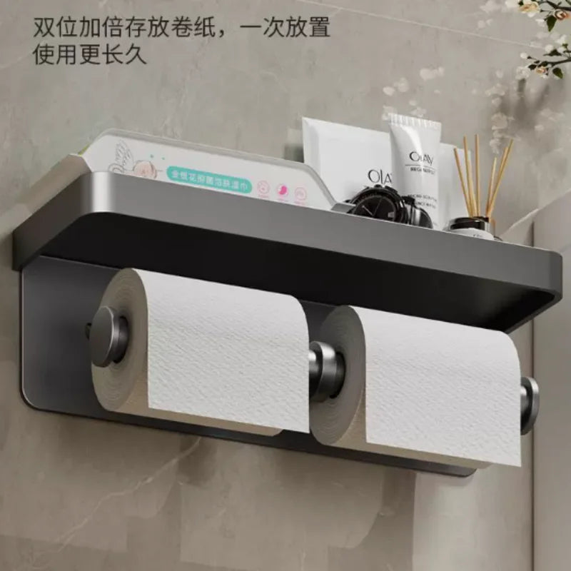 Bathroom Aluminum Tissue Roll Storage Rack Wall Mounted Durable Toilet Paper Holder Household Washroom Hardware Accessory