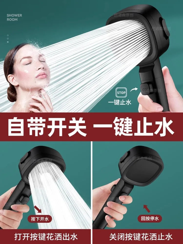 New 3 Modes High Pressure Shower Head Water Saving Shower Adjustable One-Key Stop Water Massage Sprayer Bathroom Accessories