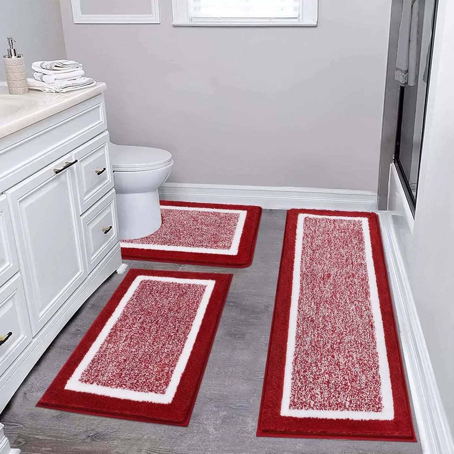 Washable Microfiber Bathroom Rugs Set 3pcs/set  Non Slip Absorbent Bath Mats for Bathroom Floor / Shower Mat/ Bathroom Rug/욕실 카펫