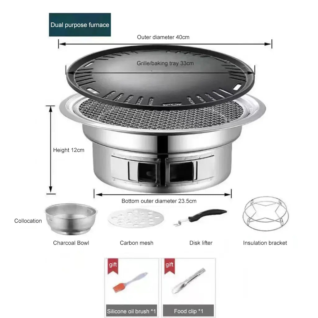 Barbecue Stove Stainless Steel Multi-purpose Barbecue Grill Round Portable Stove for Home Outdoor Camping Family Gathering WardBoyzPROShop