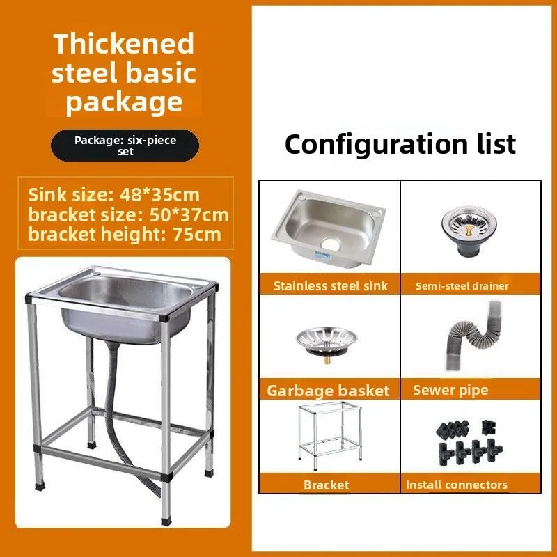Kitchen Stainless Steel Sink Single Bowl Stand Thickened Basin Outdoor Dishwashing Basin Kitchen Sink Dishwashing Sink
