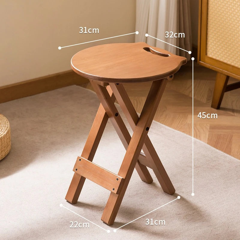 Retro style bamboo folding stool, household foldable round stool, foldable high stool, bar stool, restaurant dining stool