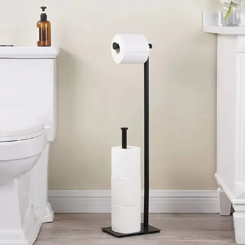 Freestanding Toilet Paper Holder – Multi-Functional Floor Standing Tissue Rack with Toilet Brush Holder for Bathroom