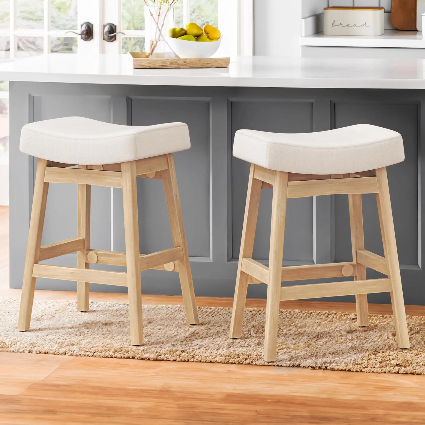 Bar Stools Set of 3 Barstools with Sturdy Wood Legs Saddle Seat Counter Height Bar Stools for Kitchen Counter Bar Dining 24