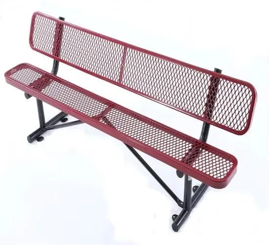 96-Inch Rectangle Original Equipment Outdoor Metal Thermoplastic Bench Red with Backrest for Park/Terrace/Hospital