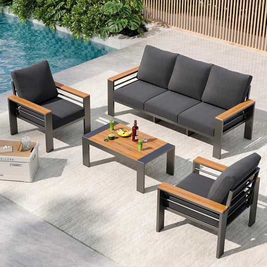 Patio Furniture Set, Aluminum Outdoor Furniture with Oversized Seats | All Weather Outdoor Sectional with Washable 5", Custom