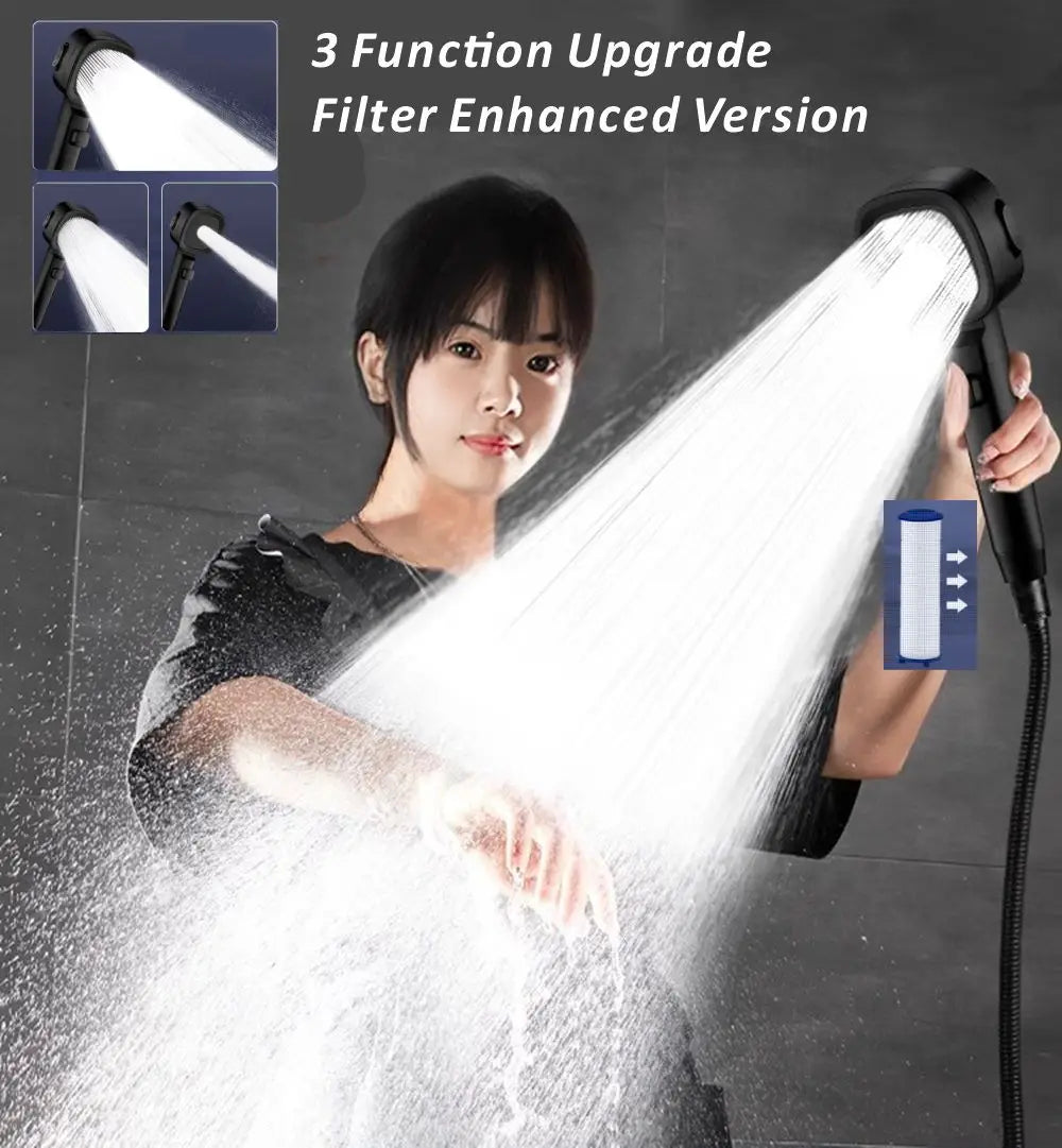 New 3 Modes High Pressure Shower Head Water Saving Shower Adjustable One-Key Stop Water Massage Sprayer Bathroom Accessories