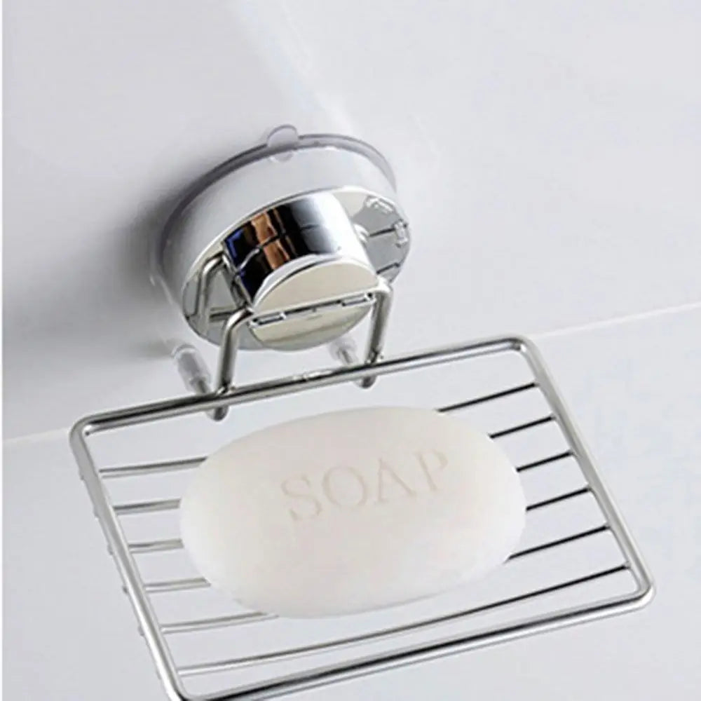 Wall Mounted Vacuum Suction Cup Soap Dish No-Drilling Stainless steel Bathroom Sponge Holder Self Draining Heavy Duty