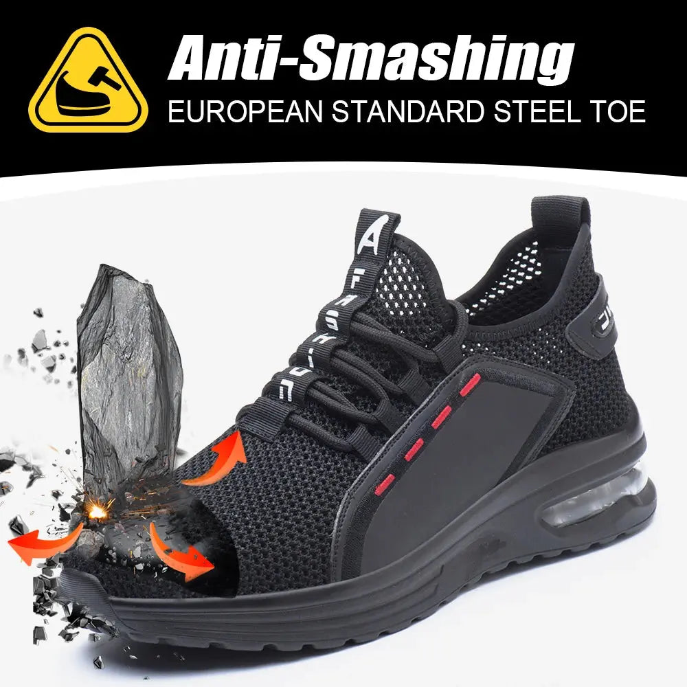 Men's Summer Mesh Safety Shoes Steel Toe Anti- Crush Breathable Lightweight Work Shoes Knitted Upper Kevlar Insertion Proof WardBoyzPROShop