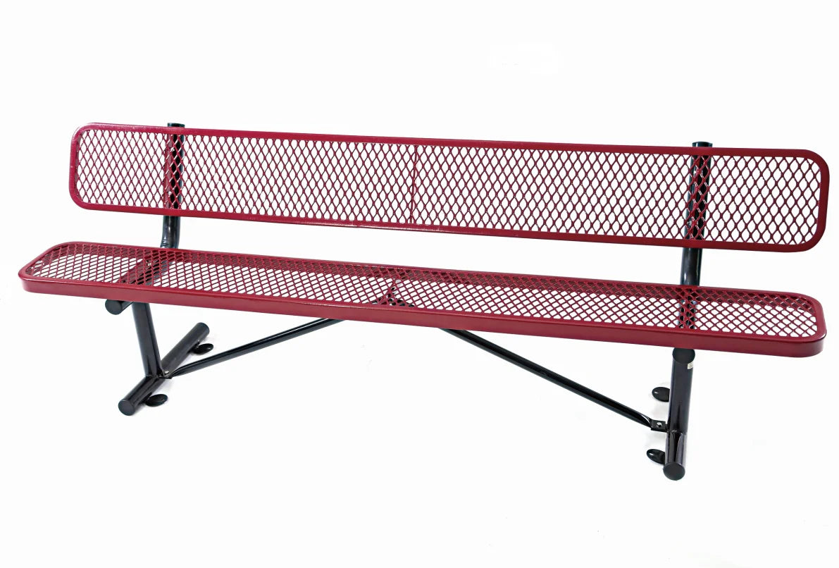 96-Inch Rectangle Original Equipment Outdoor Metal Thermoplastic Bench Red with Backrest for Park/Terrace/Hospital