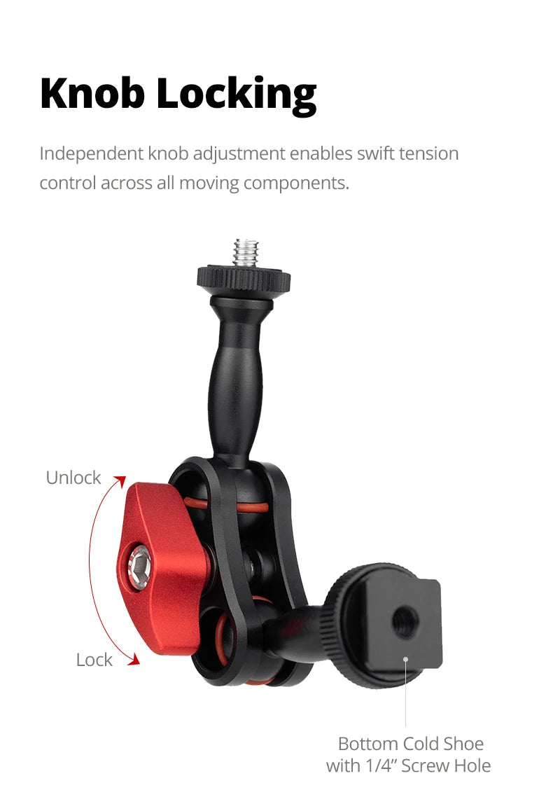 AMBITFUL 360° Double Ballhead Magic Arm With Super Clamp Kit 1/4" Screw Ball Head Adapter For Monitor LED Light Camera