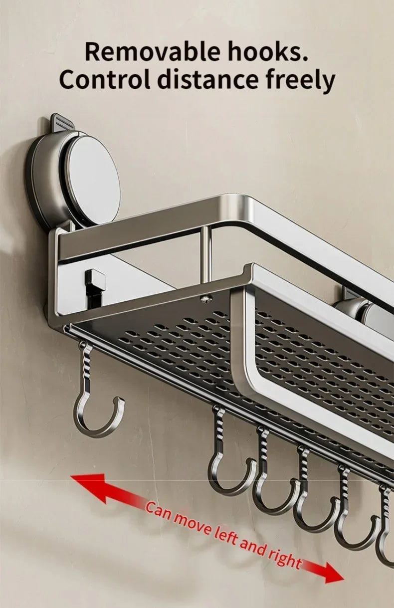 No Drill Bathroom Shelf with Suction Cup Waterproof Aluminum Storage Rack Shower Organizer for Shampoo Soap Toiletries