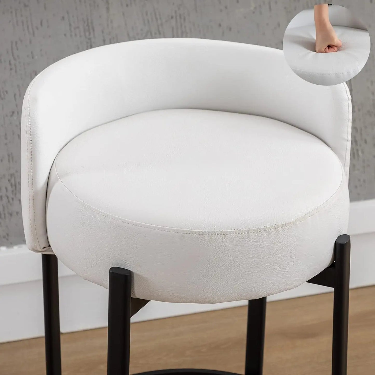 Counter Height Bar Stools 26" Round Barstools Set of 2, Modern Faux Leather Counter Stools with Black Metal Legs, Customized
