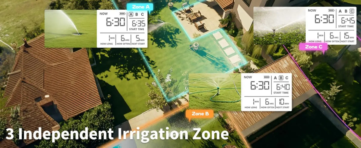 Diivoo Garden Water Timer 3 Zone Programmable Automatic Irrigation Timer with Rain Delay Manual/Auto Mode Watering for Lawn Yard
