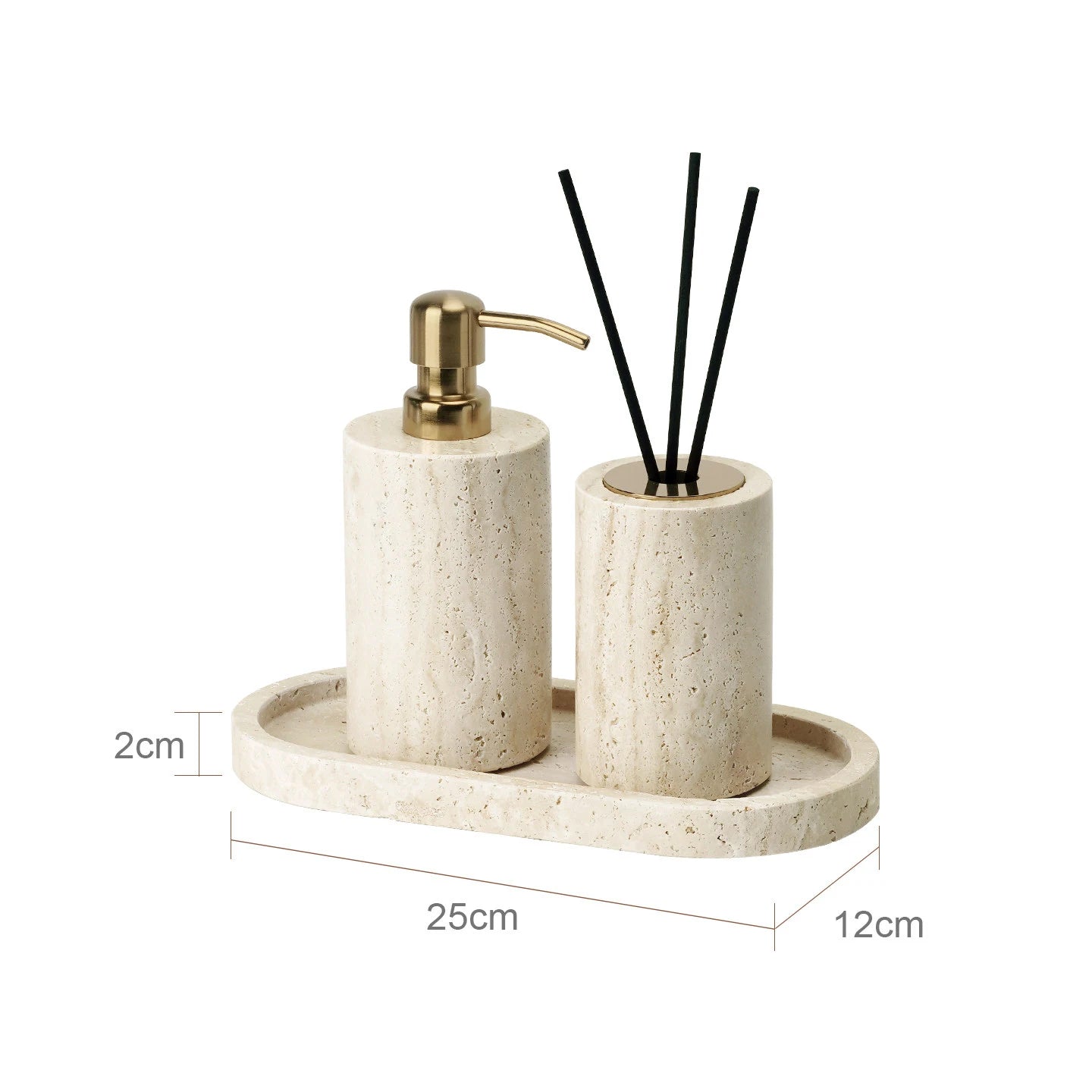 Travertine Bathroom Accessories Set Luxury Soap Dish Soap Dispenser Reed Diffuser Tissue Box Tray Bathroom Set