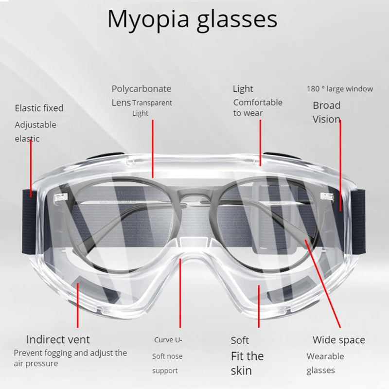 Anti Fog Safety Glasses Anti-splash Dust Sand Goggles Riding Skiing Sports Glasses Clear Adjustable