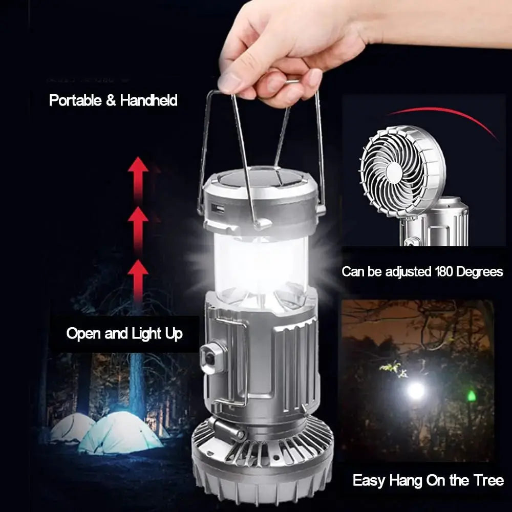 Solar Camping Lantern with Fan Rechargeable Camping Fans Charging Light for Hurricane Power Outage Tent Emergency Camping Gear WardBoyzPROShop