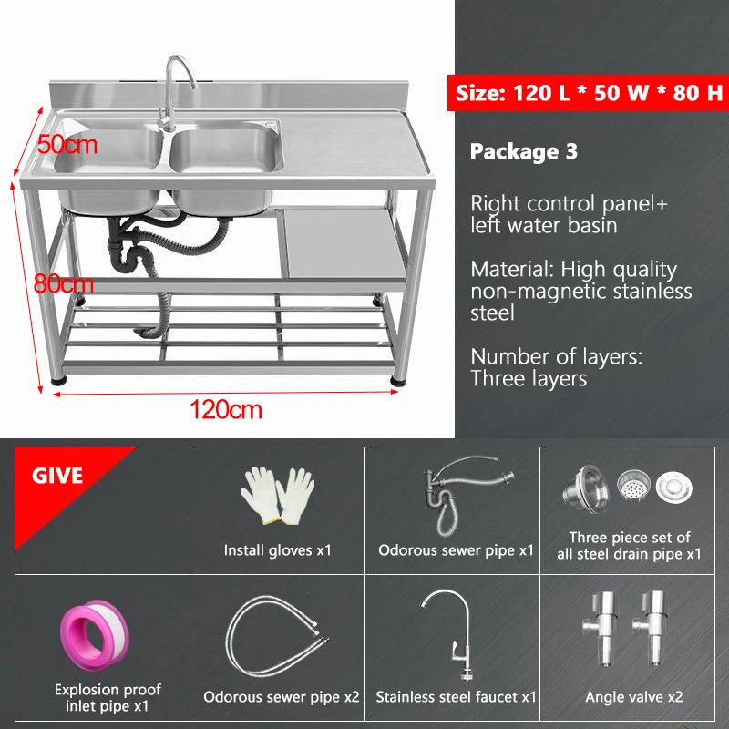 Thickened Stainless Steel Washbasin Household Sink Double Sink Kitchen Washing Basin Countertop Integrated with Bracket Sink