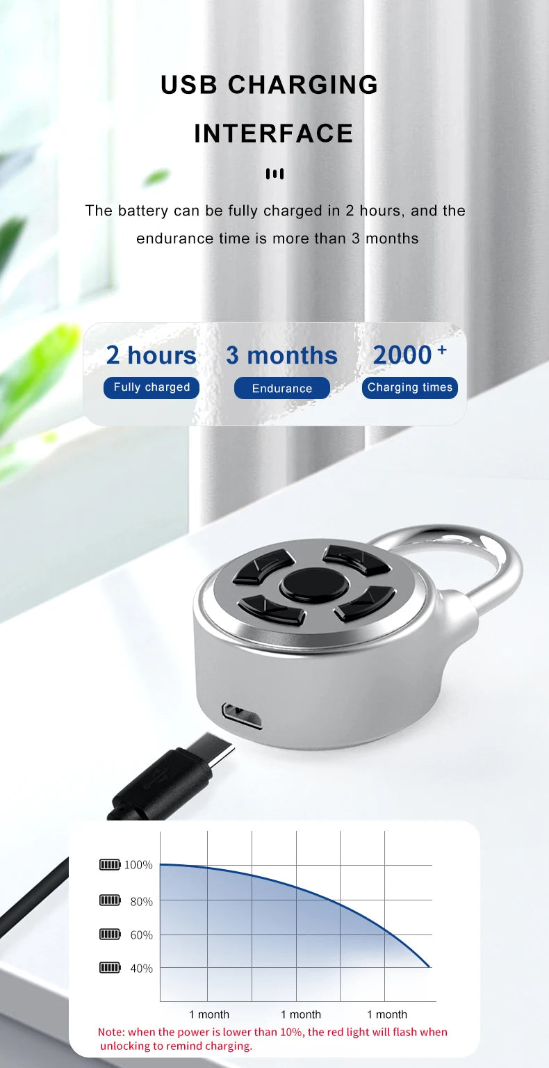 Smart Lock Bluetooth APP Control IP55 Waterproof Rechargeable for Luggage Gym Office Zinc Alloy Anti Theft Padlock