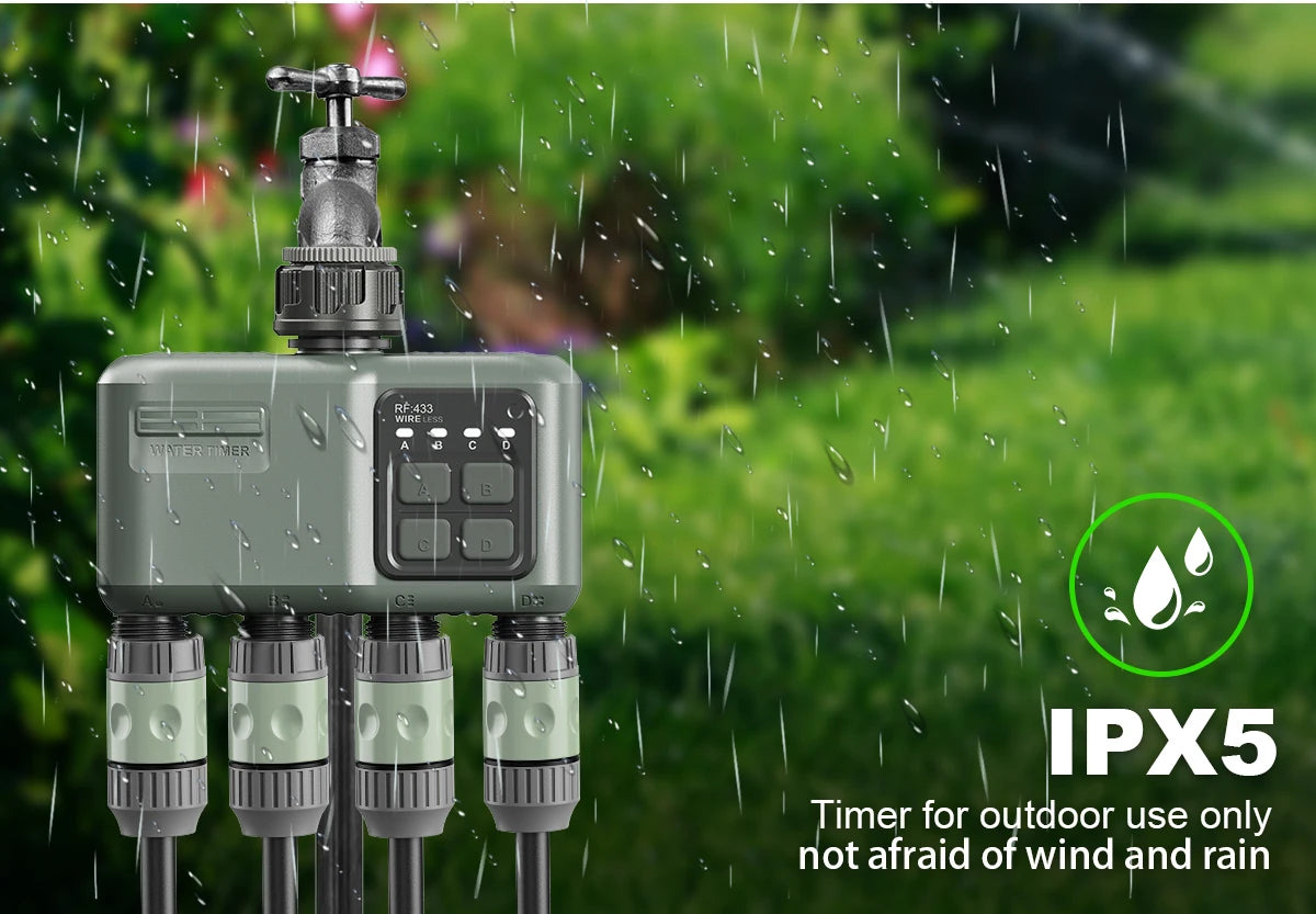 4 Outlet Programmable Water Timer for Garden Hose, with Rain Delay/Automatic Watering System, Digital Irrigation for Yard, Lawn