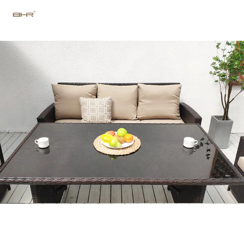 BHR High Back Comfortable Garden Sofa All Weather Garden Furniture Outdoor Rattan Dining Furniture Set Rattan Sofa for Backyard