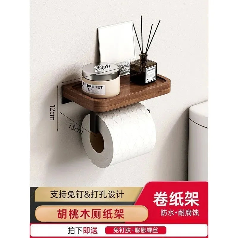 Light Luxury Wooden Wall Mounted Tissue Holder Without Punching Toilet Paper Holder Bathroom Accessories Home Decoration