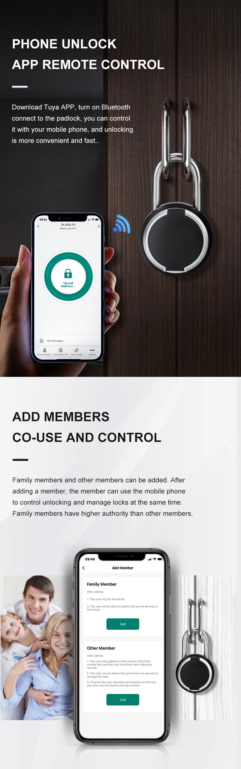 Smart Lock Bluetooth APP Control IP55 Waterproof Rechargeable for Luggage Gym Office Zinc Alloy Anti Theft Padlock