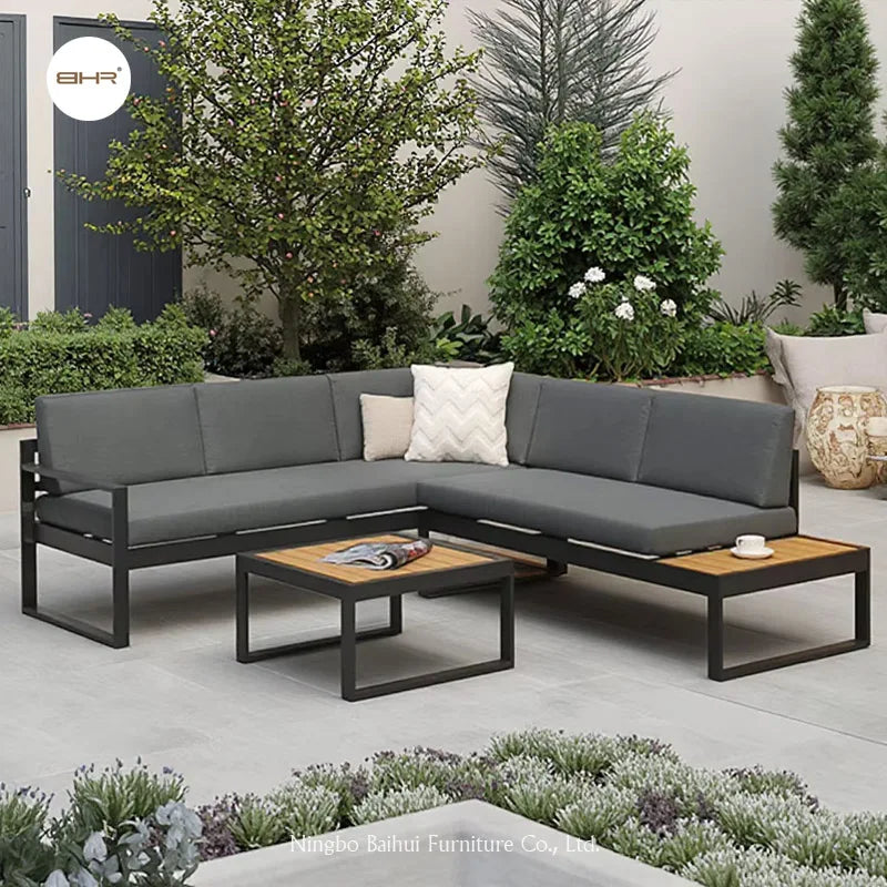 BHR Garden Furniture Set L Shape Leisure Garden Sofa Outdoor Aluminum Furniture Patio Sectional Sofa Garden Set Patio Furniture