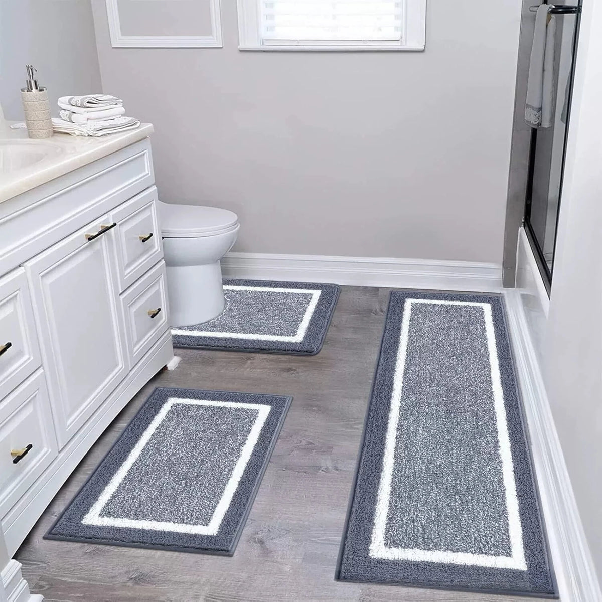 Washable Microfiber Bathroom Rugs Set 3pcs/set  Non Slip Absorbent Bath Mats for Bathroom Floor / Shower Mat/ Bathroom Rug/욕실 카펫