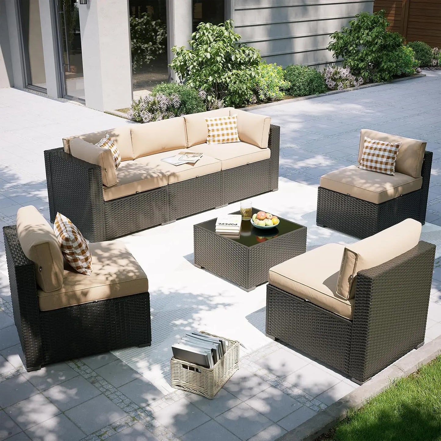 7-Piece Outdoor Sectional Sofa Set with Waterproof Cover, Wicker Rattan Patio Furniture for Backyard Garden, Customized