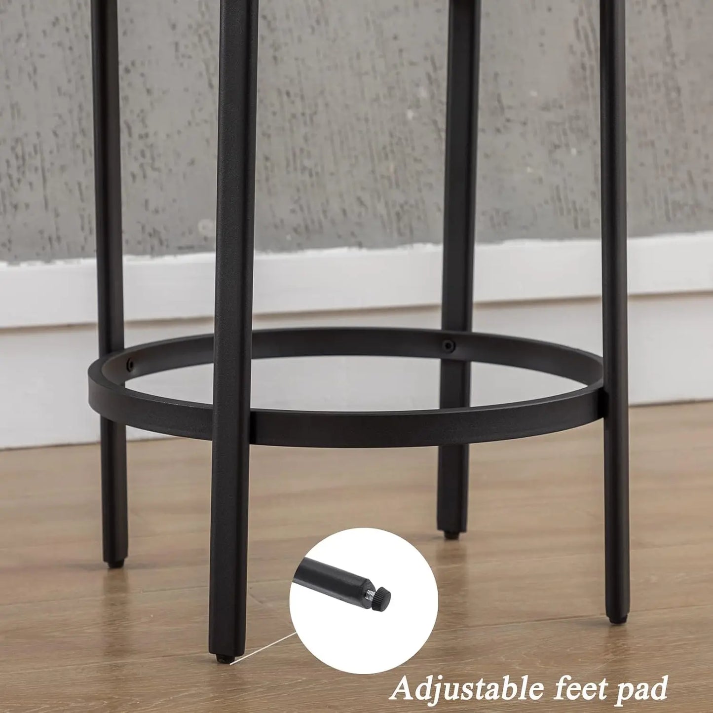 Counter Height Bar Stools 26" Round Barstools Set of 2, Modern Faux Leather Counter Stools with Black Metal Legs, Customized