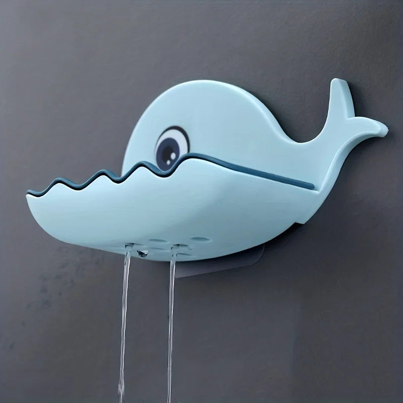 2 Pcs No-Drill Adhesive Soap Dish, Creative Whale-Shaped Soap Holder with Drainage for Bathroom & Showera