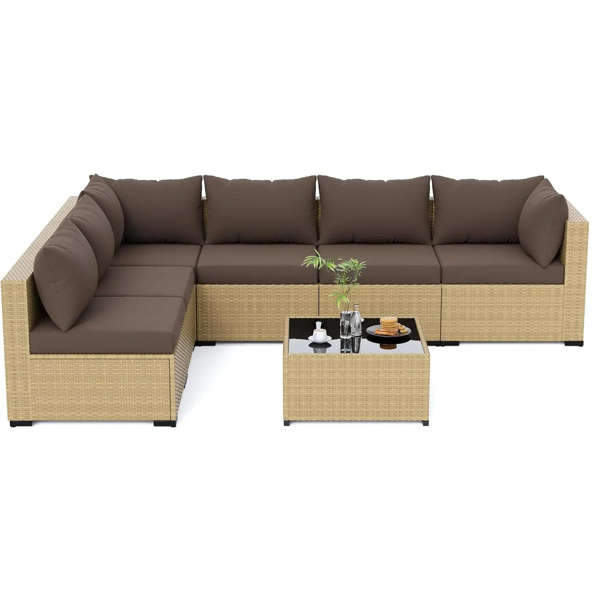 7-Piece Wicker Patio Furniture Set Non-Slip Cushion Outdoor Garden Balcony, Customized